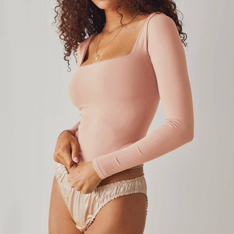 safistyle - Wholesale Knit Top - Women's - Square Neck Fitted Long Sleeve Top5