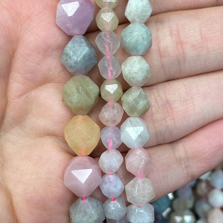 The Bead Bazaar - Wholesale Beads - Pastel Bicone Beads, Beryl Beads, Genuine Gemstone, Faceted Beryl, Shape Bulk Beads For Jewelry Making, 6mm Rainbow Beads, 8mm Pastel Beryl Beads3