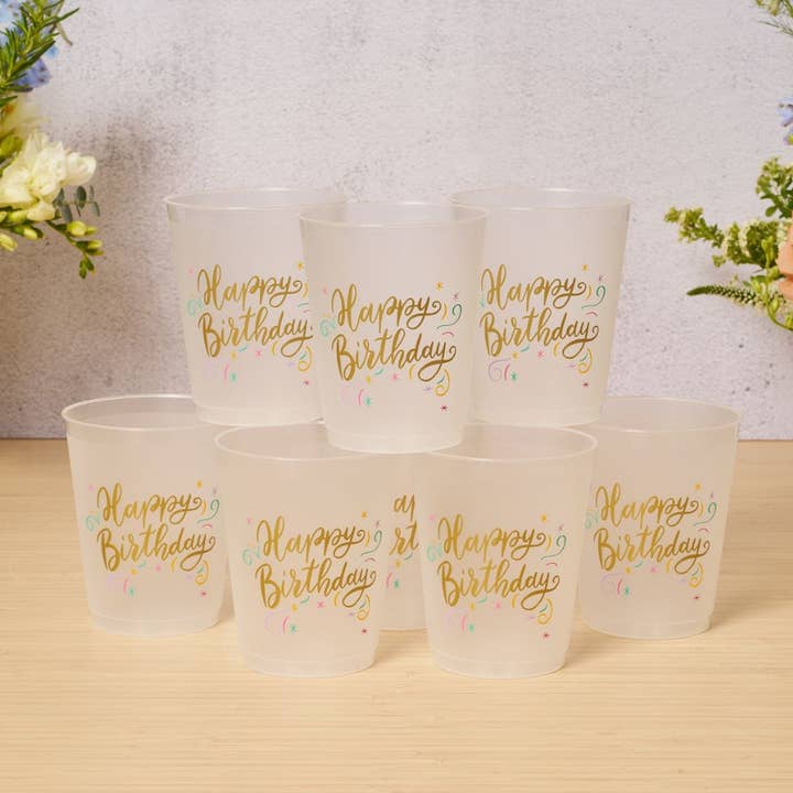Sophistiplate - Wholesale Disposable Cup - Cocktail Cheers Frost Flex Cups/8pk - Happy Birthday3