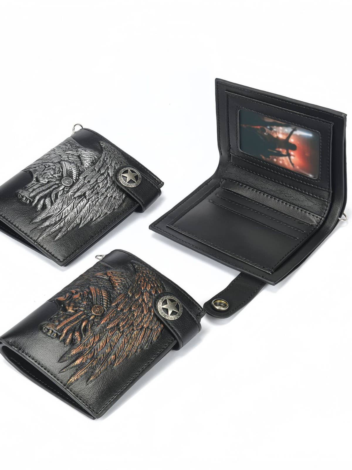 Tourtiwi – wholesale Wallet - Men’s – Gothic Indian Pattern Bifold Chain Wallet9