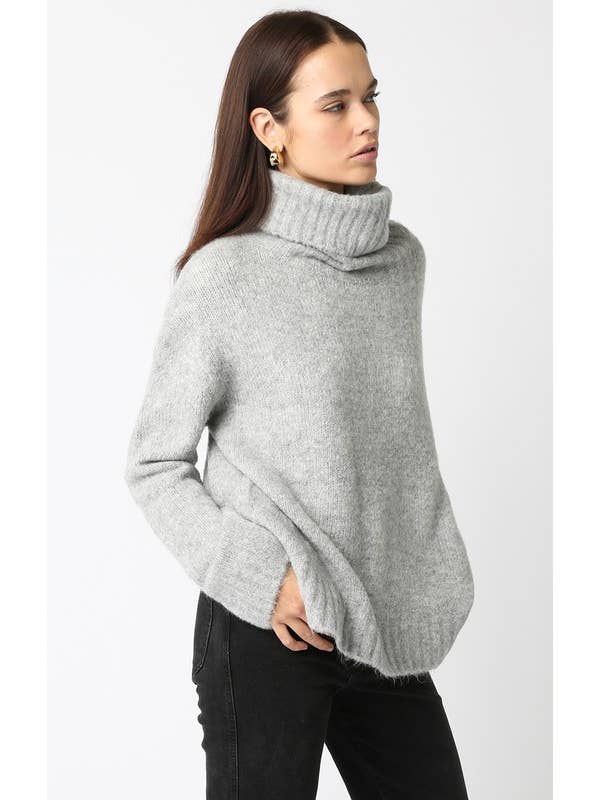 Olivaceous - Wholesale Knit Sweater - Women's - Fuzzy Turtleneck Oversized Sweater8
