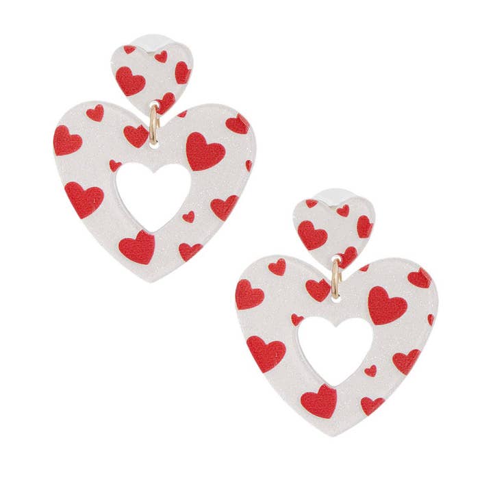 White Red Glitter Heart Earrings for wholesale by PinktownUSA