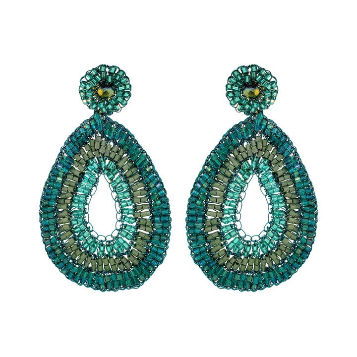 Teal Mix Juno Handmade Crochet Earrings for wholesale by Lavish By Tricia Milaneze