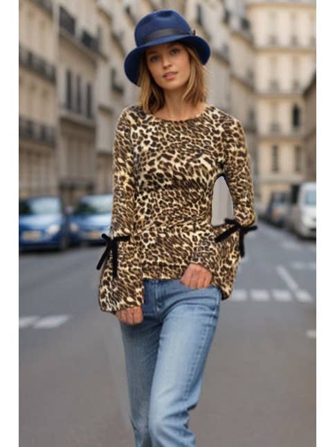 LEOPARD JANE BELL SLEEVE TOP (LEOPARD)-VT3387 for wholesale on Faire