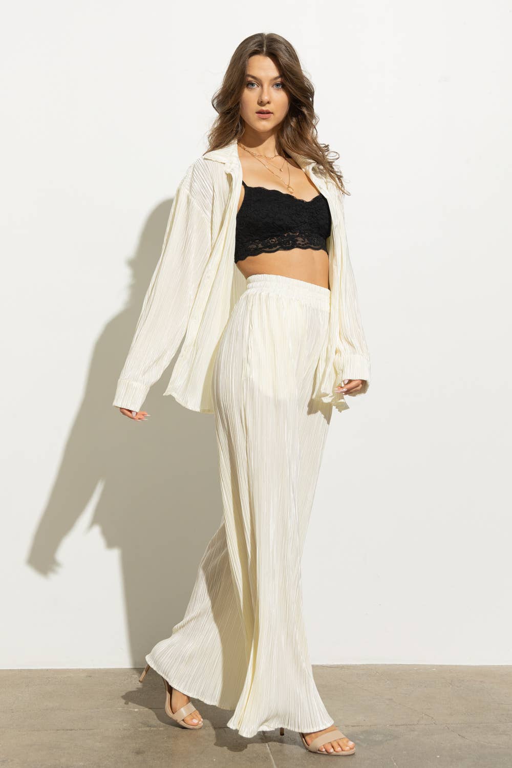 Blue B – wholesale Lounge set – Women's – 32108SET - Accordion Pleat Button Blouse Pant Lounge Set24