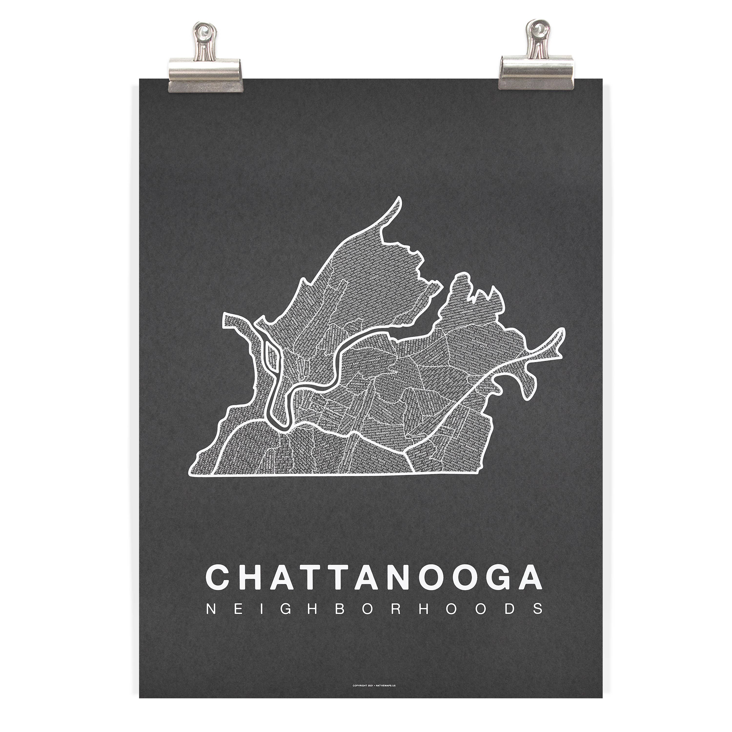 Native Maps - Wholesale Poster - Poster met stadsplattegrond van de wijk Chattanooga, TN1