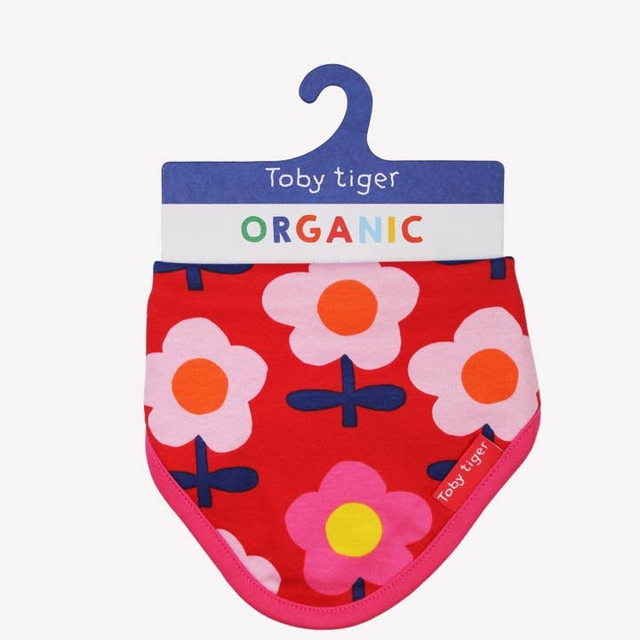 Toby Tiger – wholesale Bib – Baby – Organic Pink Flower Print Dribble Bib0