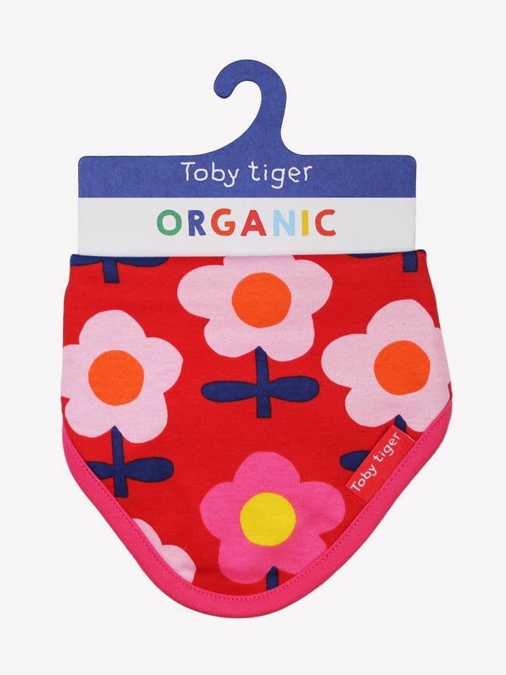 Organic Pink Flower Print Dribble Bib for wholesale by Toby Tiger