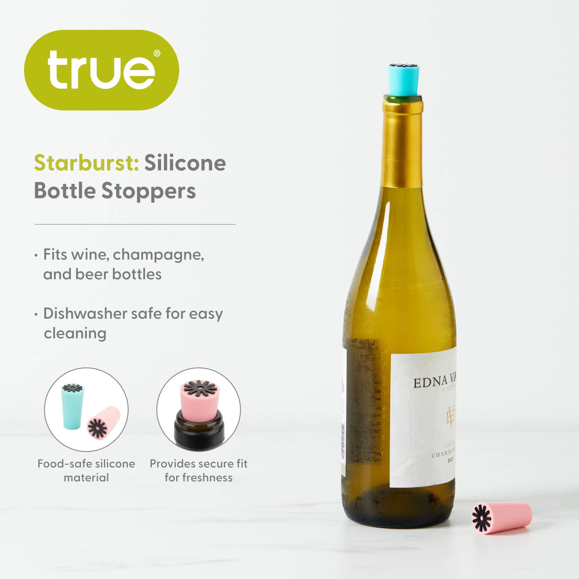 TRUE - Wholesale Wine Stopper - Starburst Silicone Wine Bottle Stoppers ASSORTED COLORS11