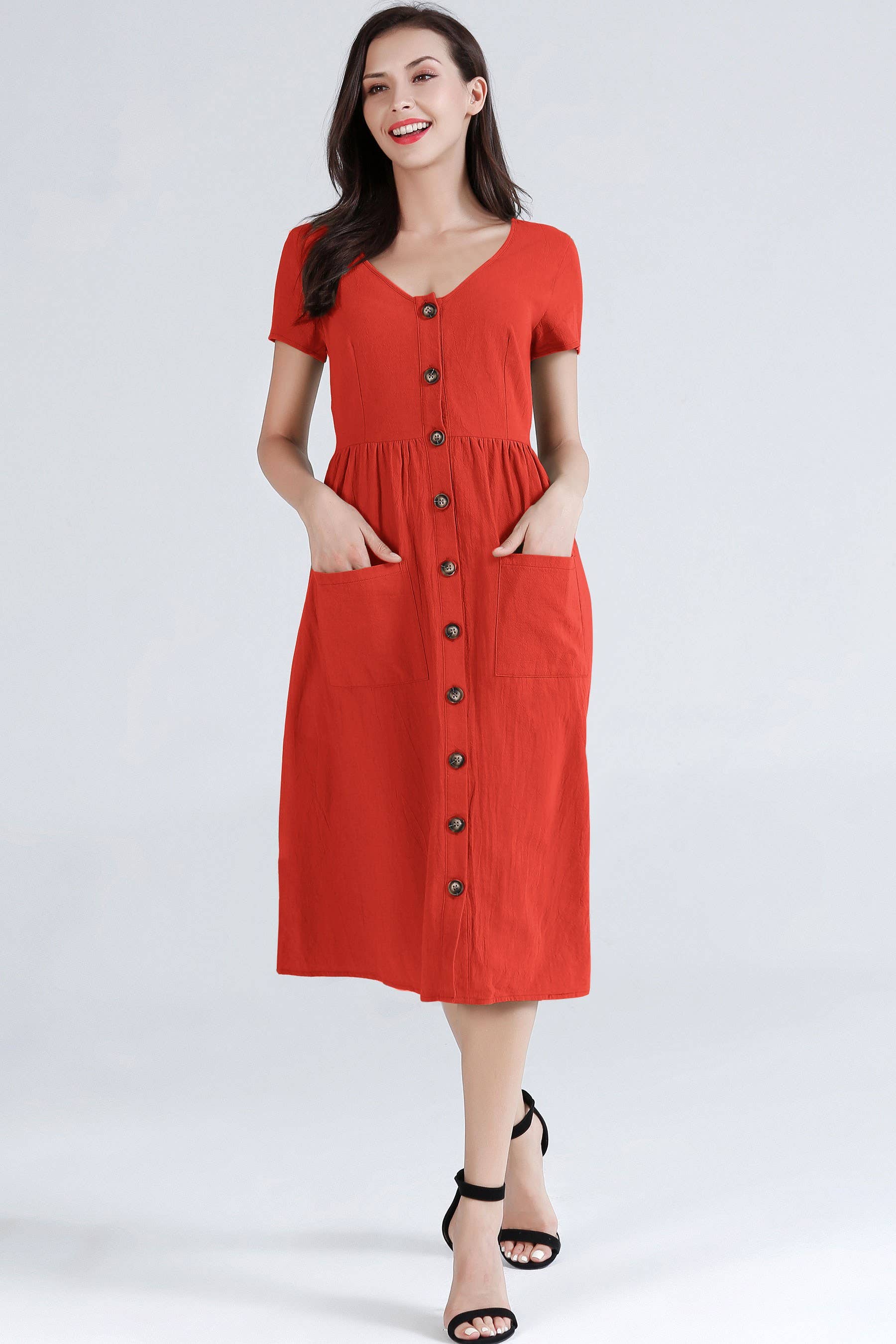 ePretty - Vendita all'ingrosso Vestito - Donna - TJ002 - Abito midi abbottonato con tasche0