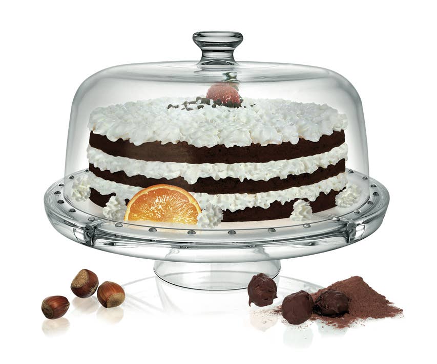 Transparent Colorless Pressed Glass Cake Stand with Dome – 4 in 1 Multiuse for wholesale on Faire