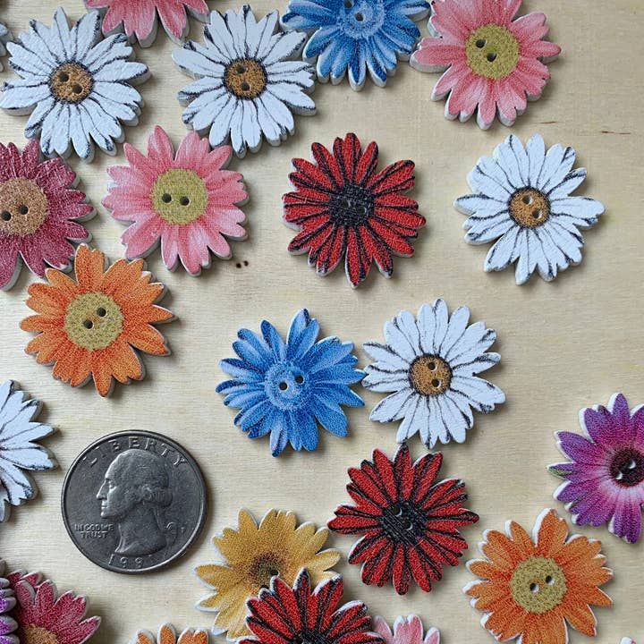 Wooden Buttons, 1 Inch, Daisy Buttons, Assorted Styles, Craf for wholesale by Magnifique Hearts