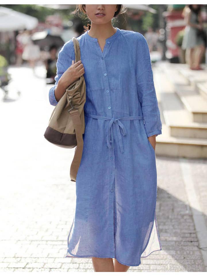 Ayurvastram - Wholesale Dress - Women's - ALISHA Pure Cotton Front Button and Waist Tie Shirt Dress4