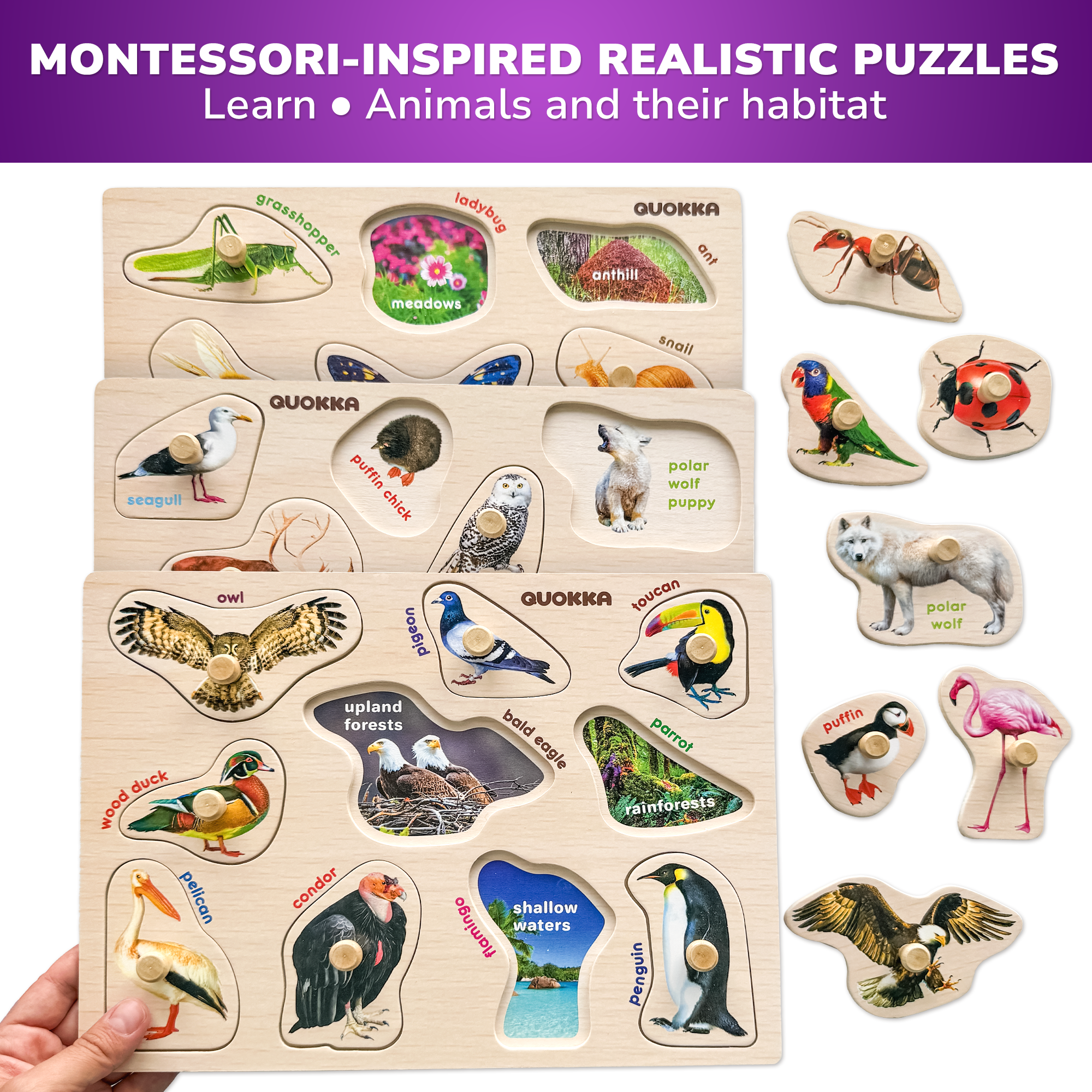 QUOKKA - Wholesale Puzzle - Kids - MontessoriWooden Puzzles for Toddlers on a Rack | set of 84