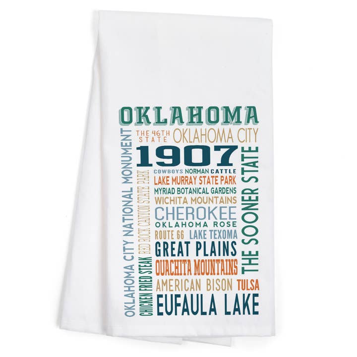 ASCIUGAMANO DA TÈ BIOLOGICO Oklahoma, tipografia per la vendita all'ingrosso da parte di Lantern Press
