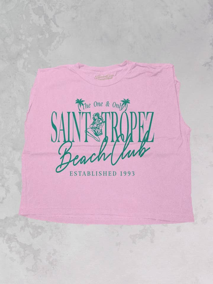 Saint Tropez Beach Club Cropped Muscle Tank for wholesale by The Clandestine Underground