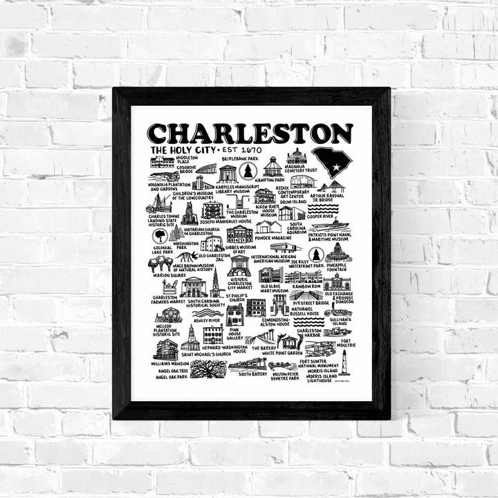 Whereabouts Shop – wholesale Art print – Charleston Map Print White