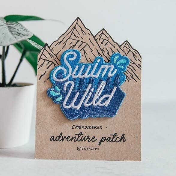 Wild Swimming Adventure Embroidered Iron-On Patch for wholesale by Golden Mountain