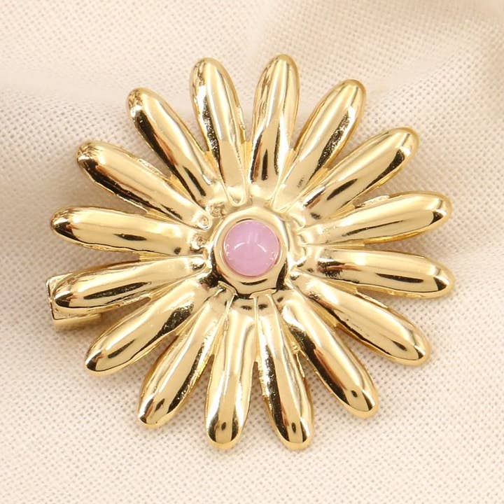 Marguerite cabochon stone stainless steel pin brooch 0523007 for wholesale by Lilas de Seine