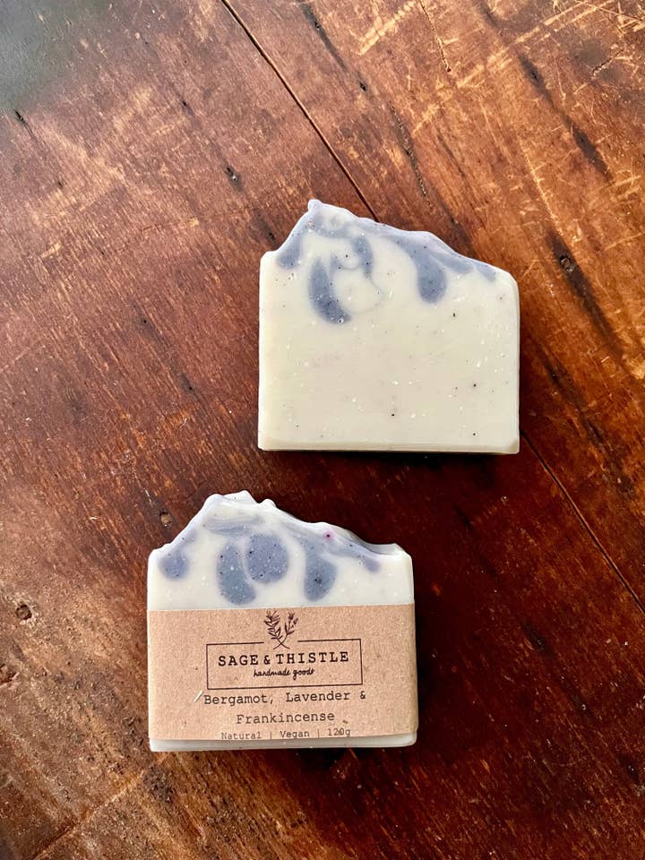 Bergamot, Lavender & Frankincense Soap for wholesale by Sage & Thistle Handmade Goods