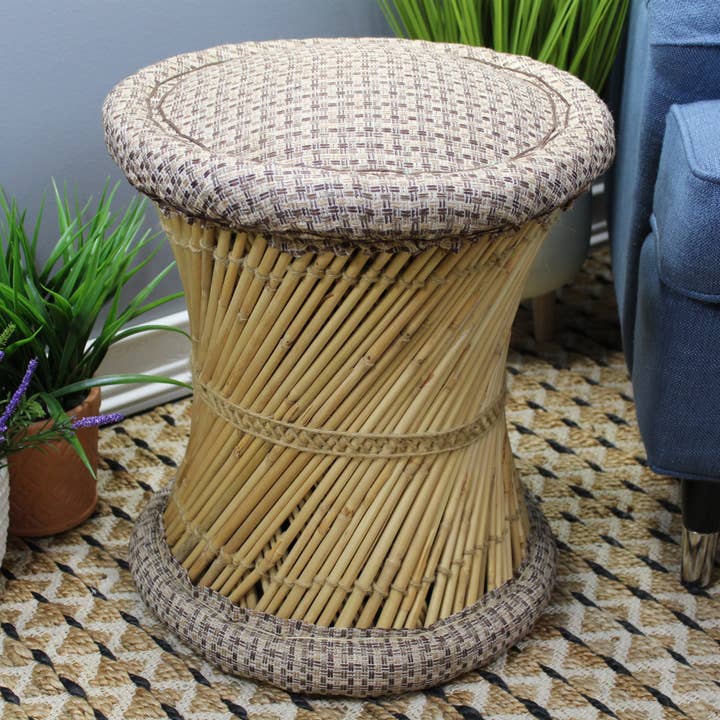 Natural Geo Moray Jute/Reed Decorative Cushioned Accent Stool for wholesale by Natural Geo