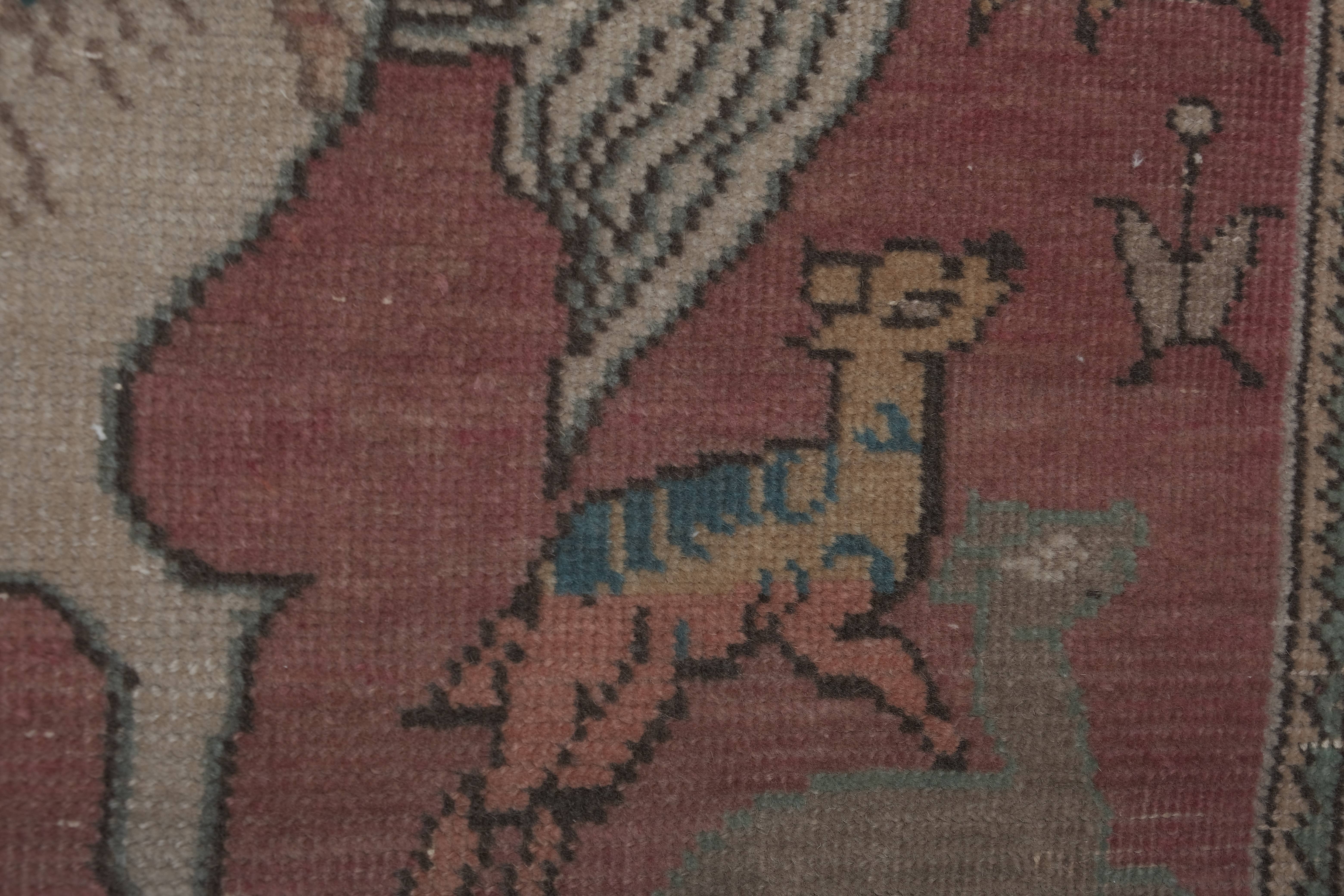 Vintage Pillows Store - Wholesale Runner Rug - Turkish Pictorial Horse Rug 3'6'' X 13'4''8