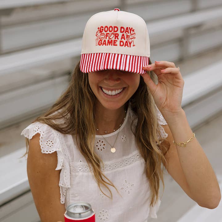 Ruby Moon - Wholesale Baseball Cap - Women's - Good Day For A Game Day- Striped Bill Hat Game Day Hat3