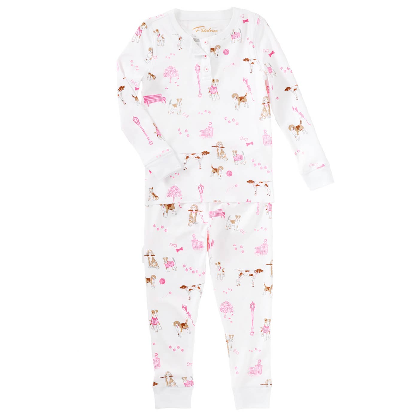 "Pawprints in the Park" Pink Dog Pima Kid Pajama for wholesale on Faire