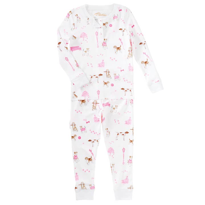 "Pawprints in the Park" Pink Dog Pima Kid Pajama for wholesale on Faire0