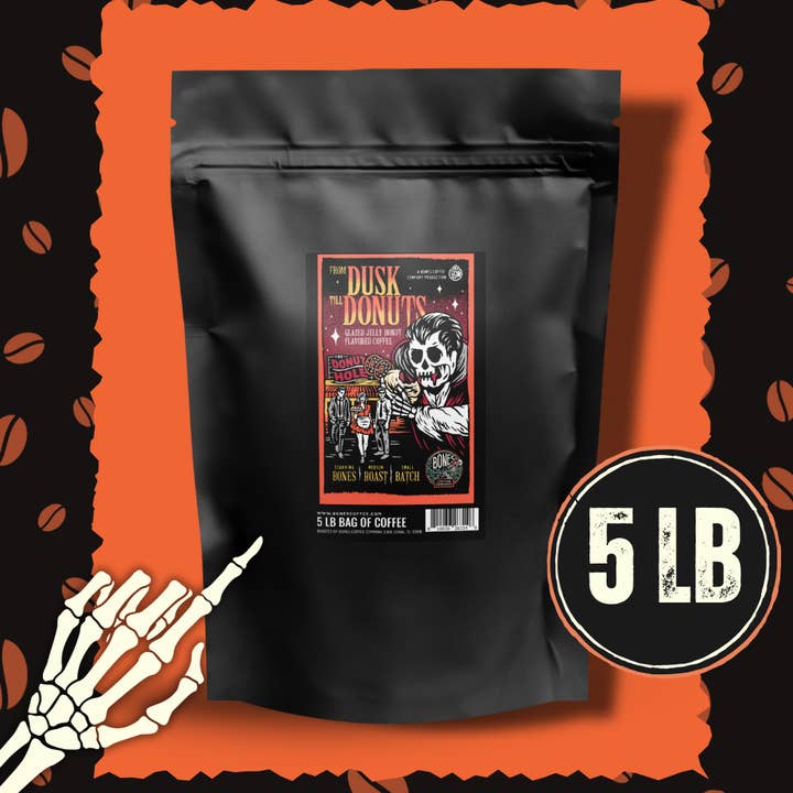 Café From Dusk Till Donuts | 5 lb | Grains entiers et moulus pour la vente par Bones Coffee Company