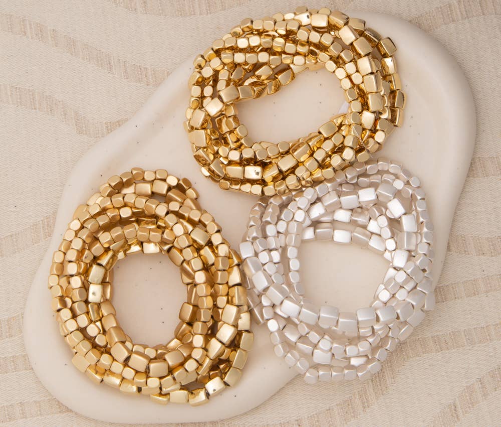 SP Sophia Collection - Wholesale Jewelry Set - Metallic Cube Nugget Bead Bracelet Stack2