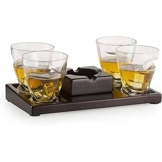 The Wine Savant / Khen Glassware – wholesale Askkopp – Cigarrglas bricka & askbricka, 4 Whisky Cigarrglas Slot