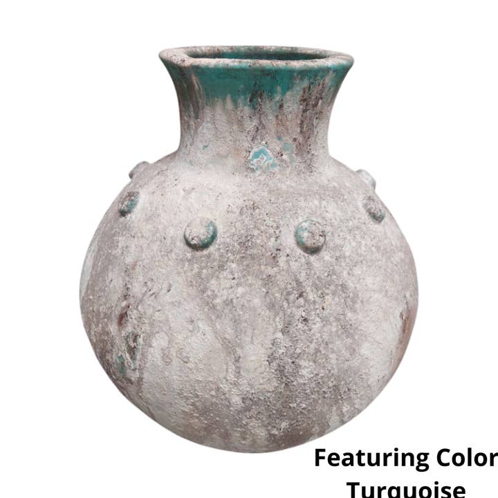 15 Zoll große Rhea Clay Vase mit Perlen für den Großhandel von ClayRoot Artisan Studio