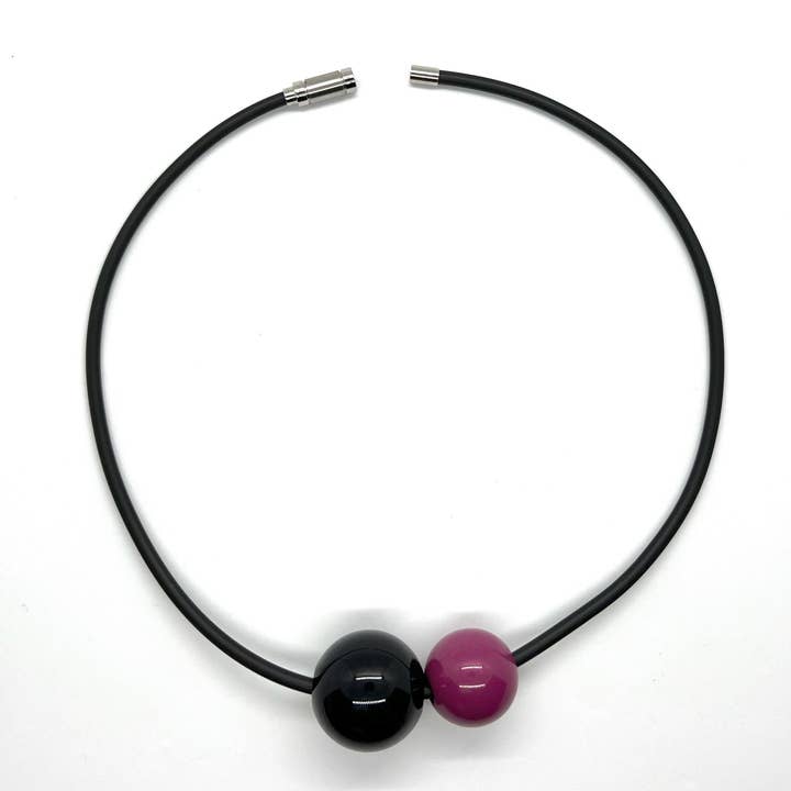 Alter Ego Designs - Wholesale Beaded/Pearl Necklace - AUTHENTICITY: Fuchsia Beaded Necklace on Black Cord Magnetic1