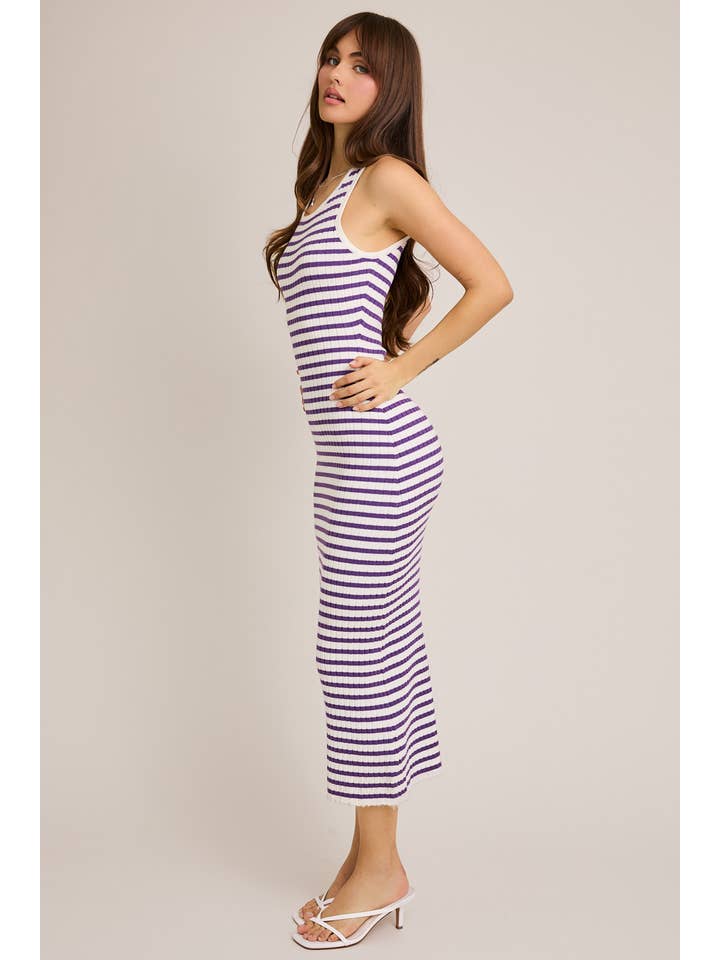 LE LIS - Wholesale Dress - Women's - SLEEVELESS ROUND NECK STRIPED RIB SWEATER DRESS24