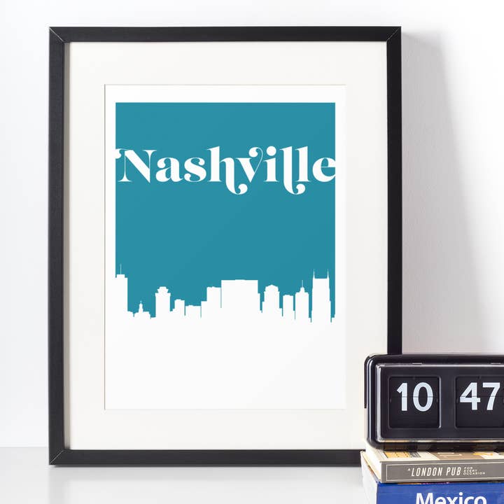 Nashville Tennessee retro inspired skyline art print for wholesale by Paperfinch Design