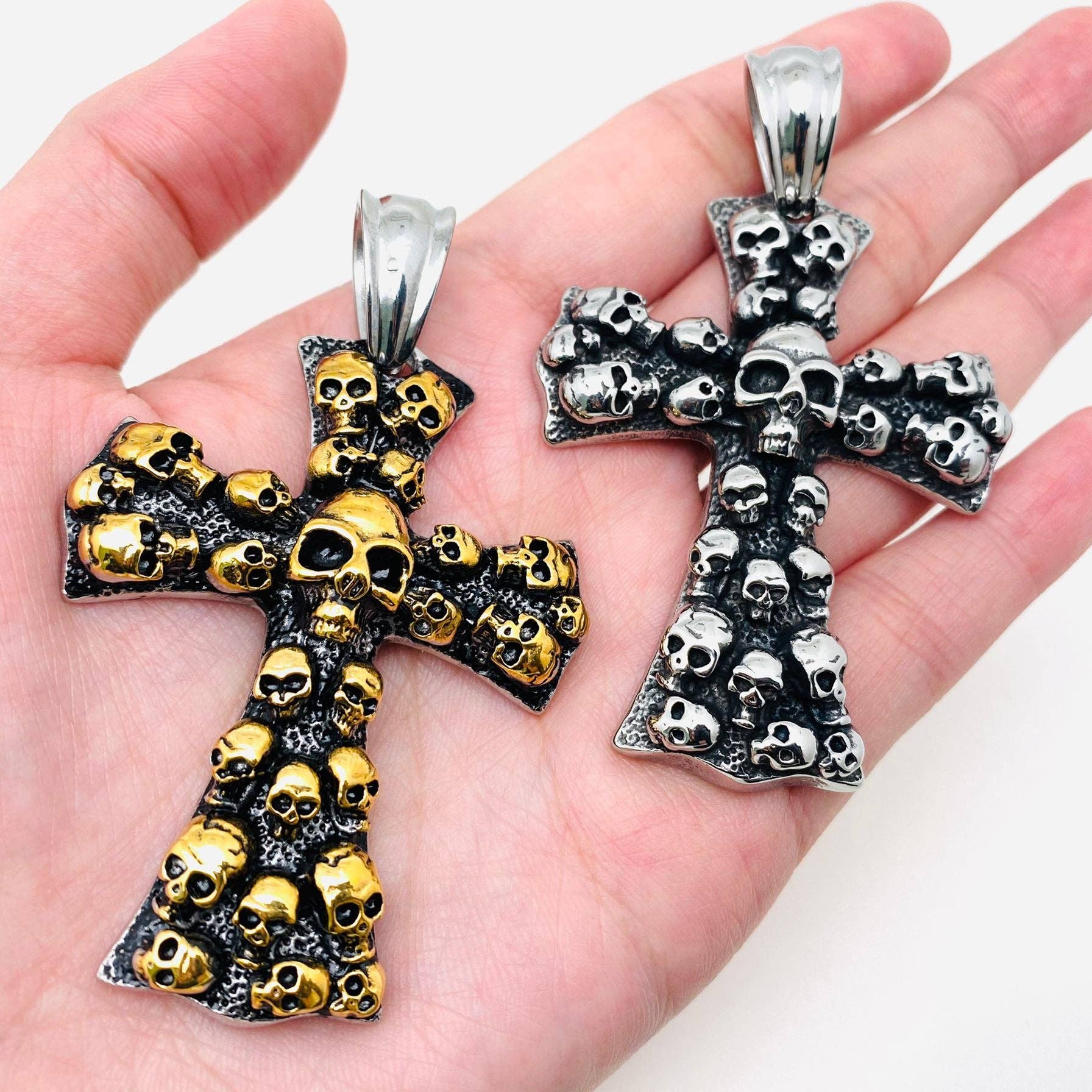 Wholesale Punk Dense Skull Cross Stainless Steel Pendant - MJ/MNP