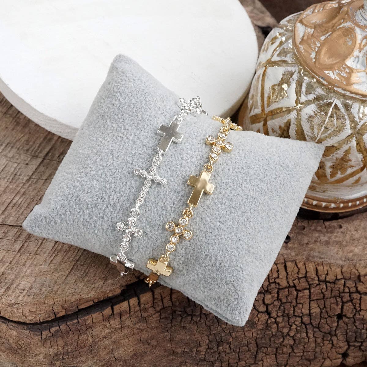 PennyLine inc - Wholesale Charm/Dangle Bracelet - Gracefully Linked – Sideways Cross Charm Bracelet in Gold or Silver4