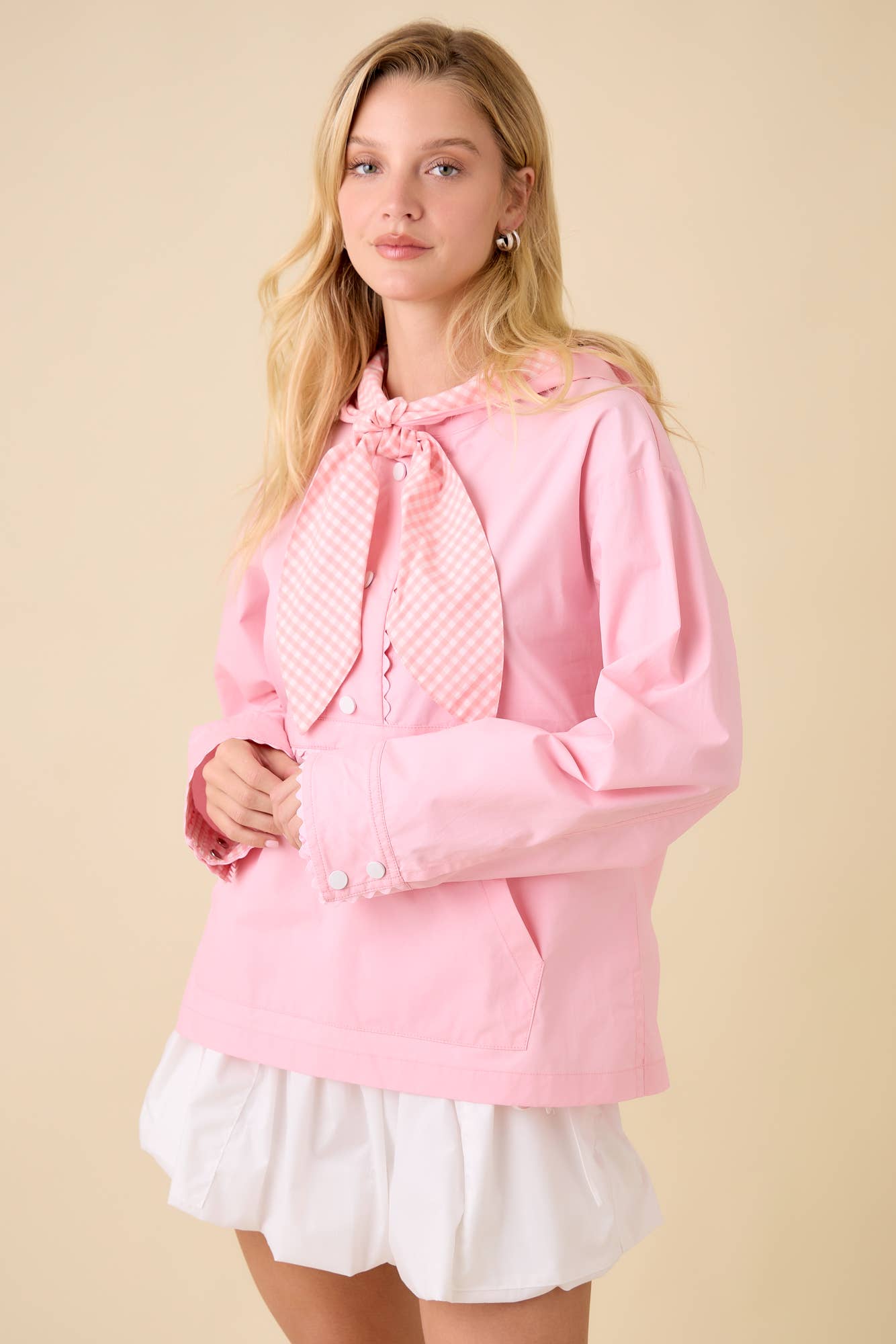 Main Strip - Wholesale Windbreaker - Women's - Windbreaker Jacket With Hoodie And Neck Tie Detail16