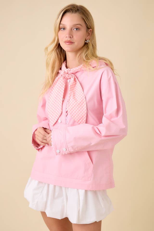 Main Strip - Wholesale Windbreaker - Women's - Windbreaker Jacket With Hoodie And Neck Tie Detail16