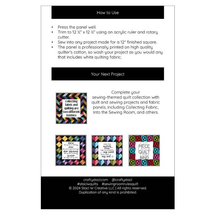 Staci W Creative LLC - Wholesale Craft Supplies - Sewing Room Rules Fabric Panel1