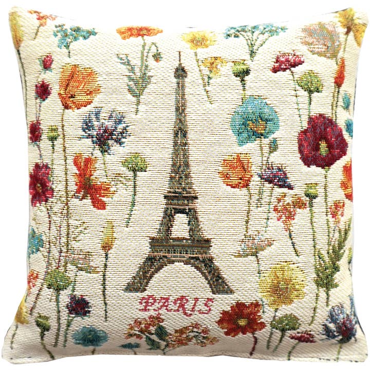Eiffel Tower and Bright Flowers Cushion Cover for wholesale by Art De Lys