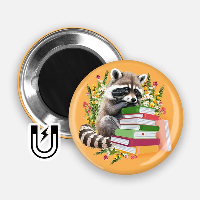 Bookish Raccoon magnet - 1.75" bookish magnet - Trash panda for wholesale by Aphrodite Bookclub