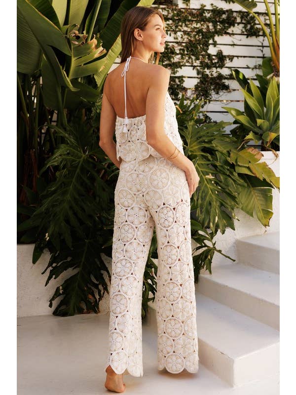 TONE LINEN Floral Crochet Halter Top & Crochet Pants for wholesale on Faire