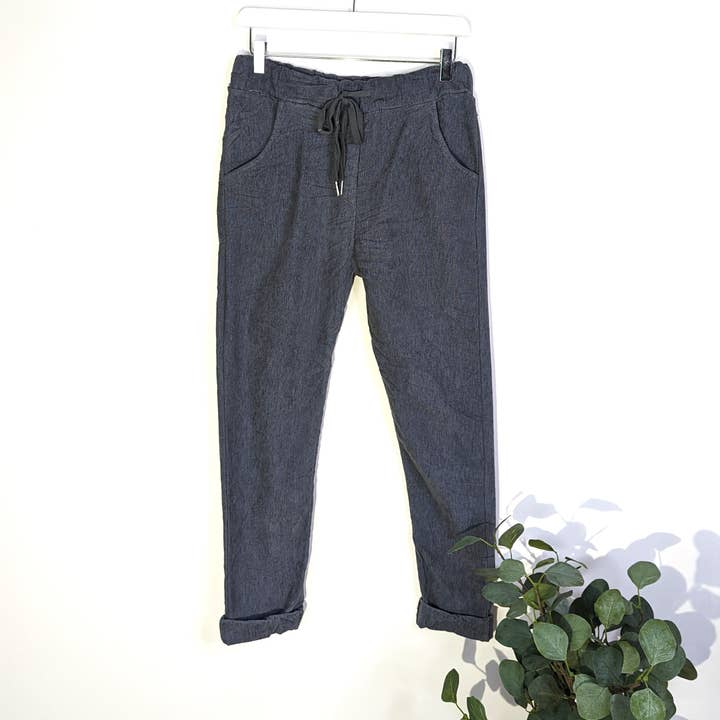 Stretchy corduroy type fabric comfy trousers (M) for wholesale by Tempest Designs