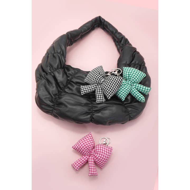 JOSSLYN by wall to wall - Wholesale Keychain - Women's - PUFFY CHECKER BOW RIBBON BAG CHARM KEYCHAIN | 40KC140