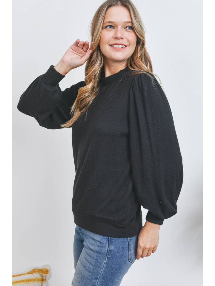 You & Me - Vente Haut en maille – femme - VENTE ! ! ! PPT21143 - HAUT À MANCHES BOUFFANTES À COL ROND - ANTHRACITE65