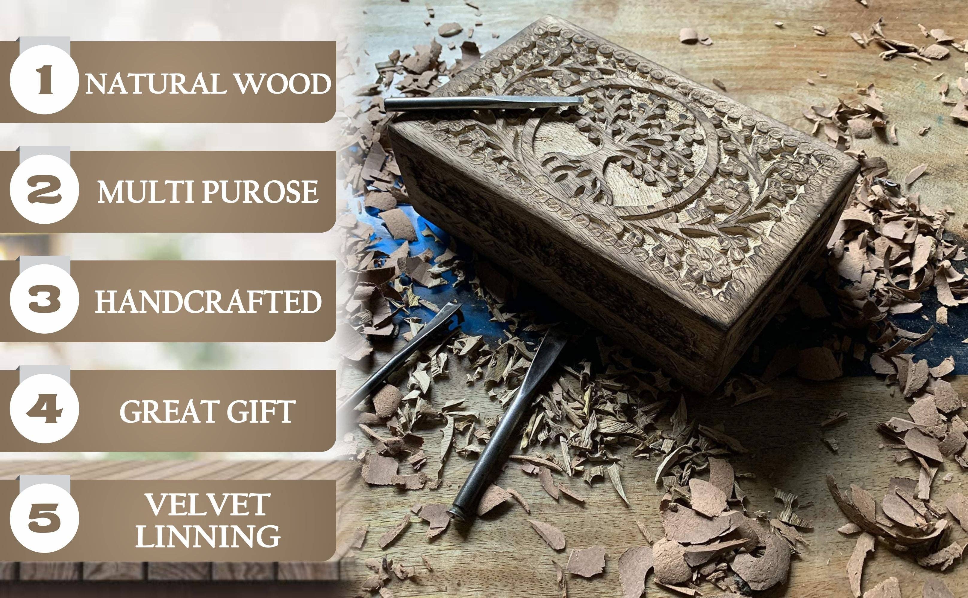 Lungta Imports - Wholesale Decorative Box - Large Hand Carved Tree of Life Wooden Box Keepsake Storage M12