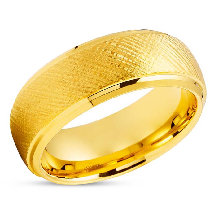 Yellow Gold Tungsten Wedding Ring - 8mm Tungsten Ring - Yellow Gold Ring - Men's Ring for wholesale by Lucky Love Rings