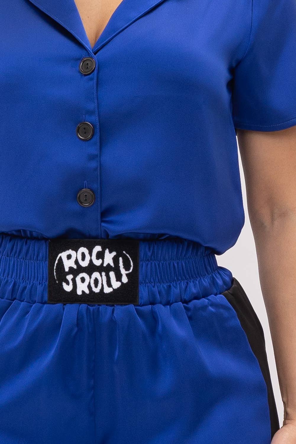 Julia by LoveJ – wholesale Set med topp och shorts – Dam – Button Down kontrast topp och främre Rock & Roll Shorts Set20